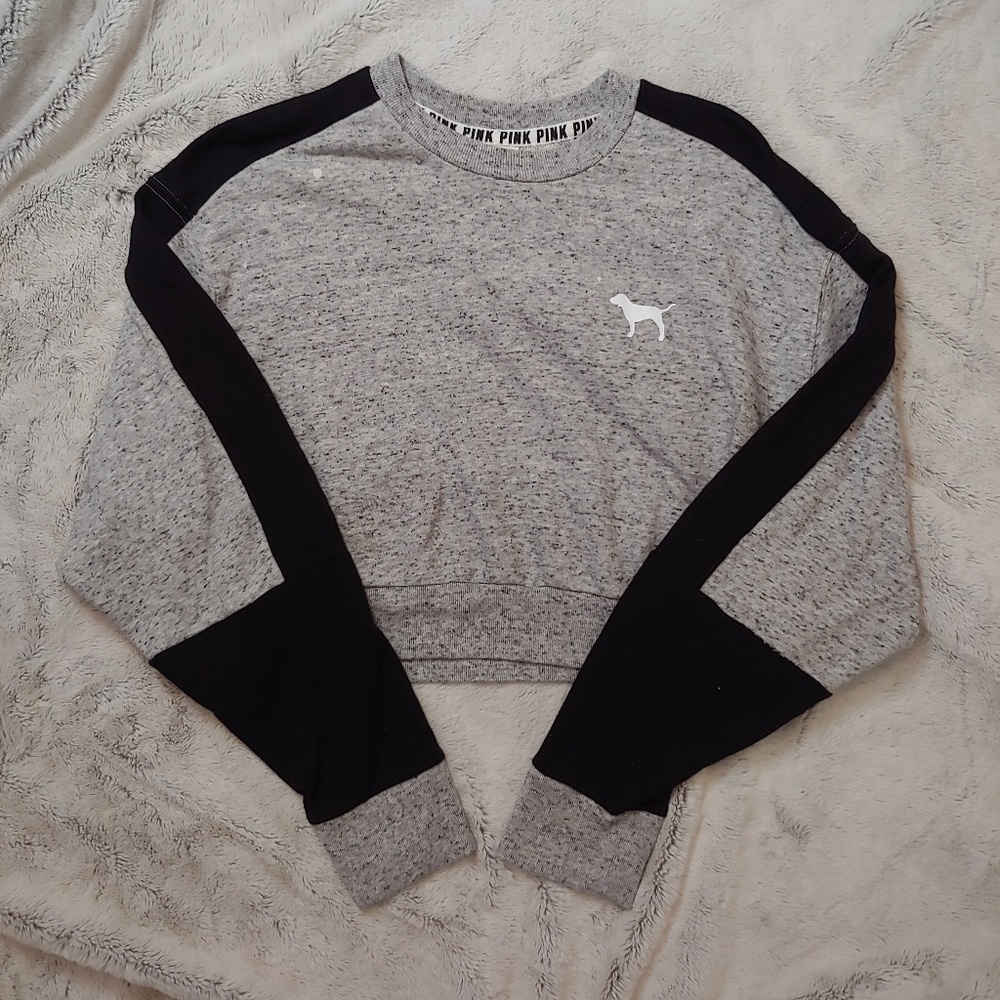 PINK Grey Crop Sweater